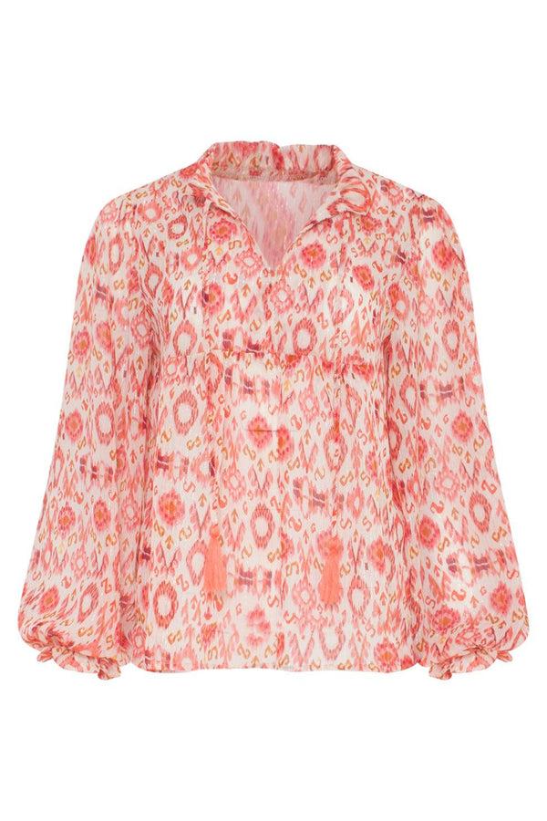 Smashed Lemon 23028 Losvallende Top Met Pofmouwen - Aztec Printbrique | Muticolour