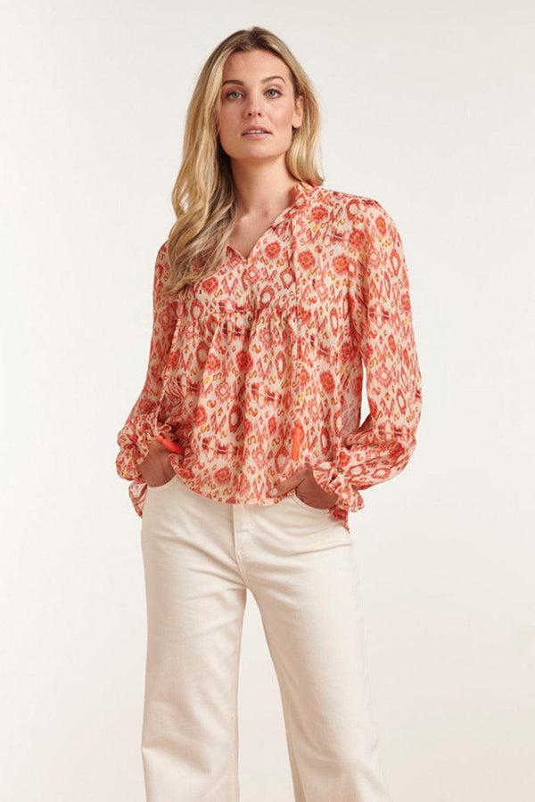 Smashed Lemon 23028 Losvallende Top Met Pofmouwen - Aztec Printbrique | Muticolour