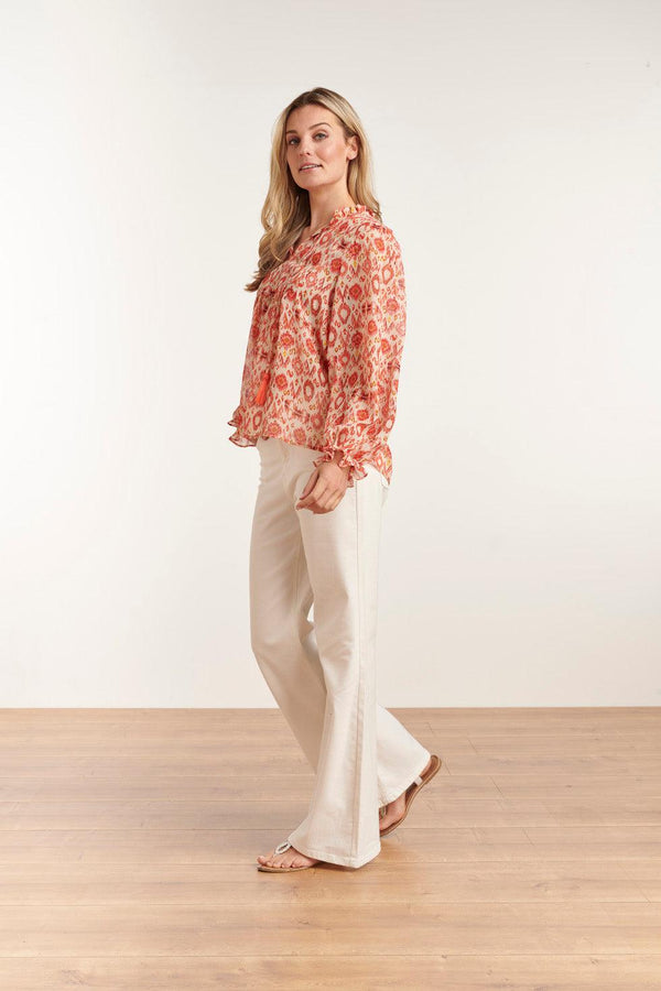 Smashed Lemon 23028 Losvallende Top Met Pofmouwen - Aztec Printbrique | Muticolour