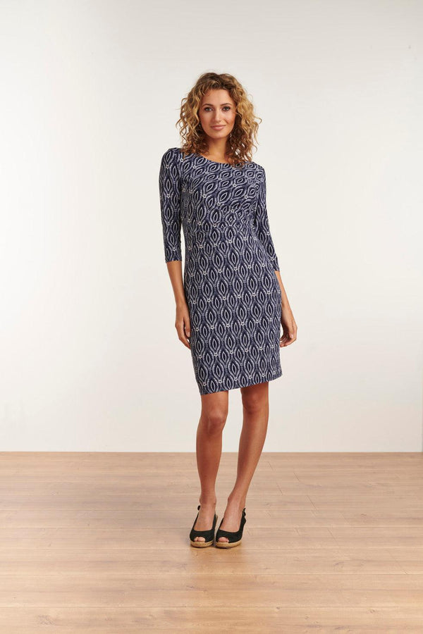 smashed lemon 23035 Jurk Ornament Printmarine- | Navy-White