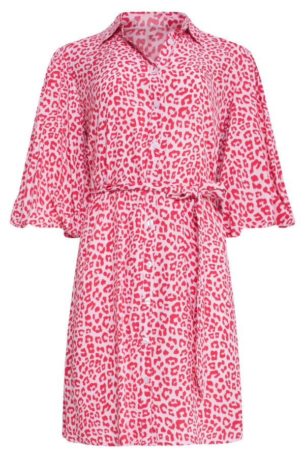 Smashed Lemon 23039 Women'S Stylish Casual Pink Red Collar Shirt Dress | Pink-Red