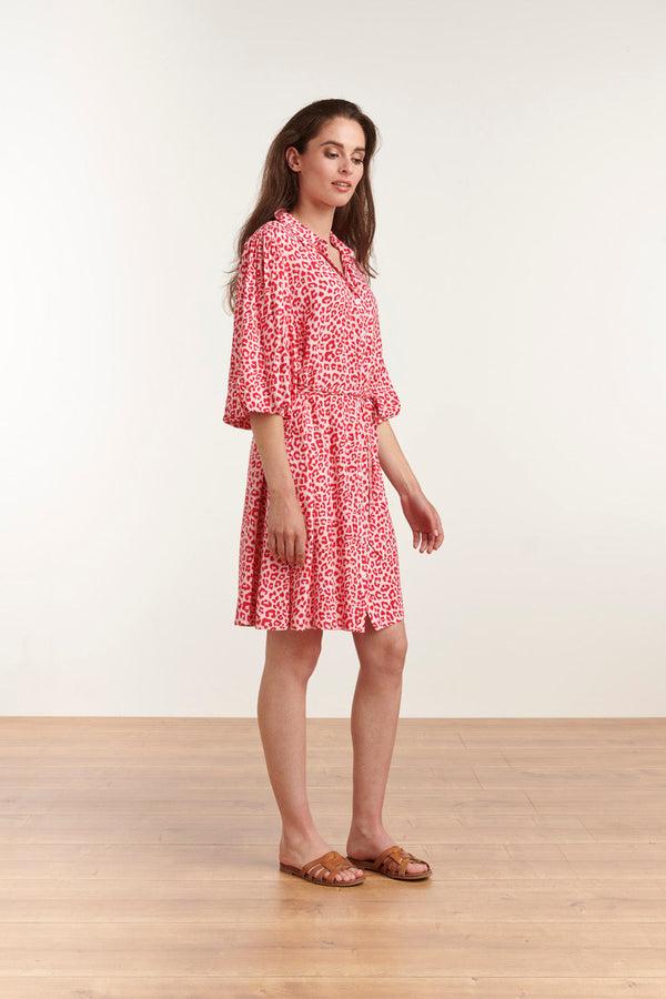 Smashed Lemon 23039 Women'S Stylish Casual Pink Red Collar Shirt Dress | Pink-Red