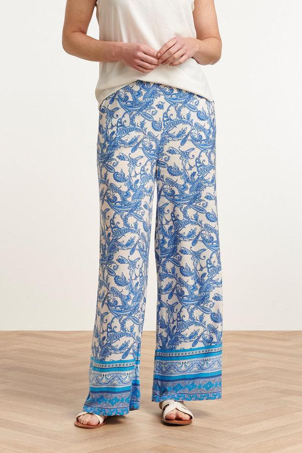 Smashed Lemon 23046 Lange Damesbroek Met Hoge Taillelosse Pasvorm | Blue-White