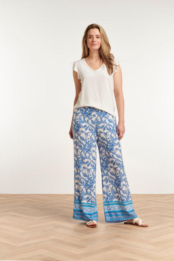 smashed lemon 23046 Lange Damesbroek Met Hoge Taillelosse Pasvorm | Blue-White