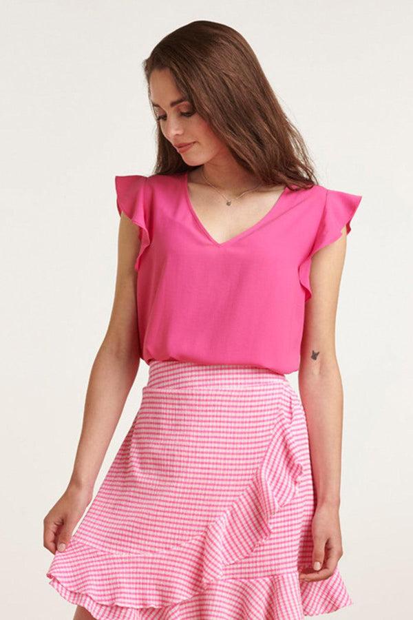 Smashed Lemon 23047-420 Casual Topfuchsia Met Ruffle Mouw | Pink
