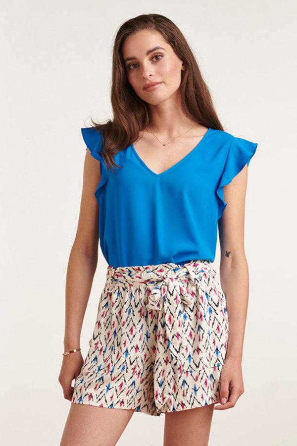 Smashed Lemon 23047-625 Vrouwen V Hals Loszittende Zomer Bloesje | Blue