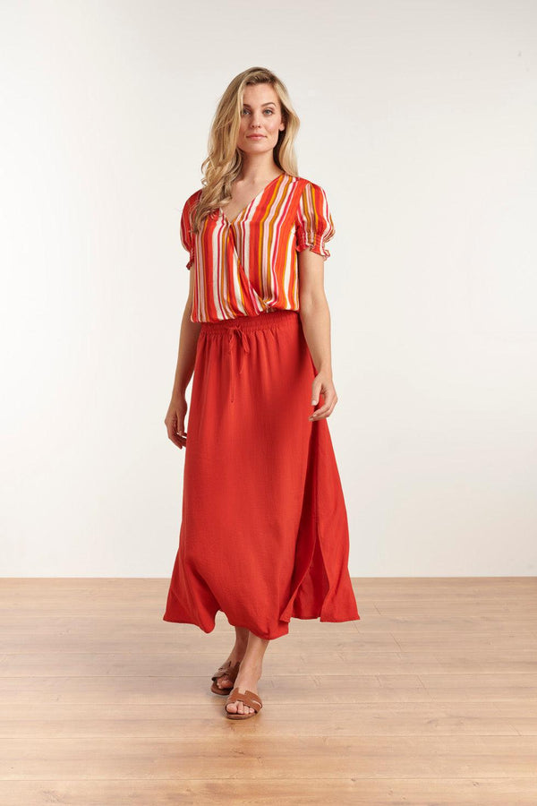 Smashed Lemon 23048-743 Midi Damesrok Met Zijsplit Brique | Brique