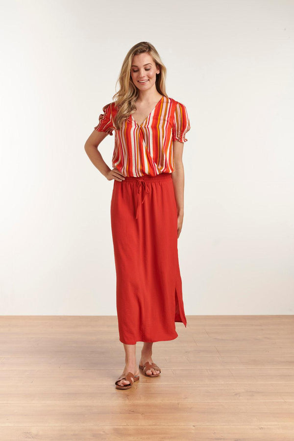 smashed lemon 23048-743 Midi Damesrok Met Zijsplit Brique | Brique