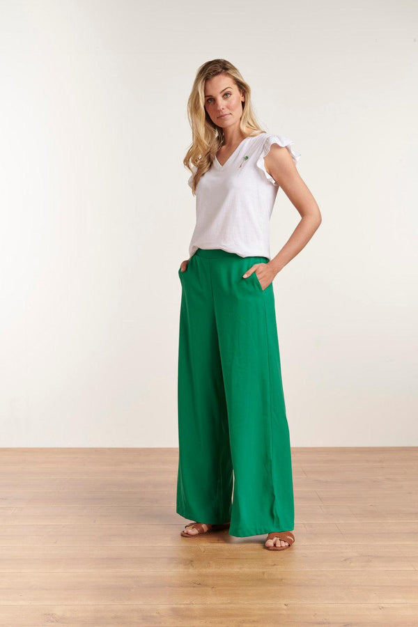 Smashed Lemon 23049-530 Casual Lange Palazzo Broek Met Wijde Pijpen | Green