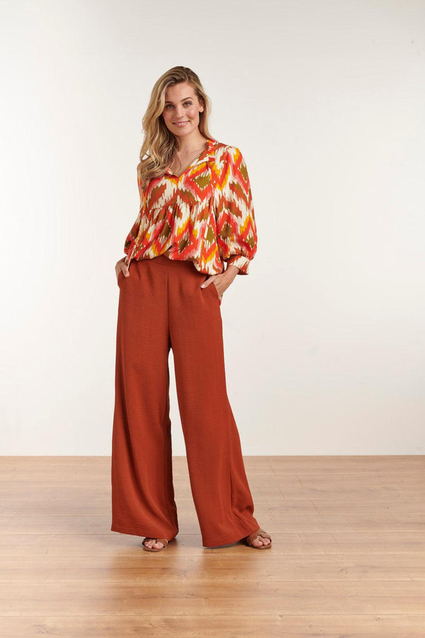 smashed lemon 23049-740 Dames Effen Broek Met Hoge Taillecognac | Cognac