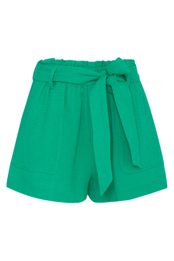 Smashed Lemon 23053-530 Versatile High Waist Fit Sash Tie Front Mini Shorts | Green