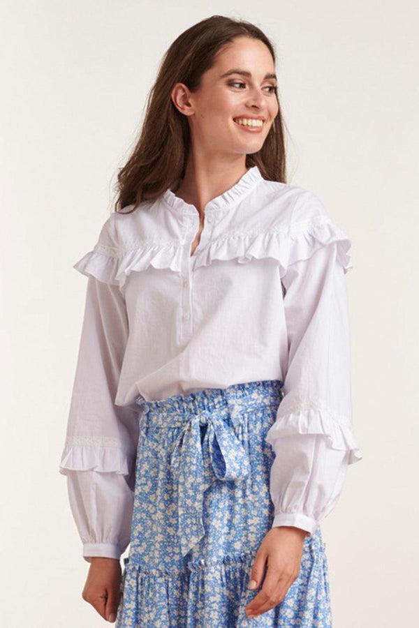 Smashed Lemon 23058-000 Te Top Met Hoge Halslijnpofmouwen | White