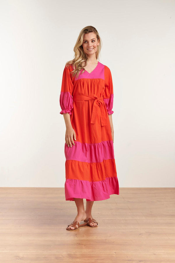 smashed lemon 23059 Katoenen Color Block Jurktrendy Fuchsia Voor De Lente/Zomer | Orange-Fuchsia