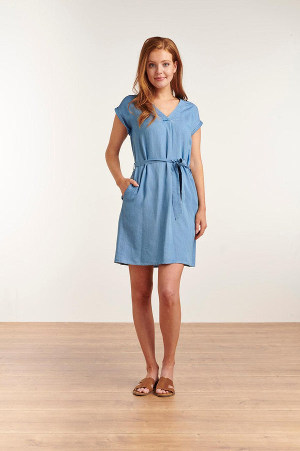 smashed lemon 23079 Flexcellence Denim Zomerjurk Metv-Hals | Medium Blue Denim