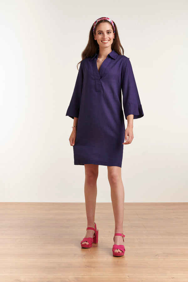 Smashed Lemon 23080-675 Zomerse Kraag Naar Beneden Vrouwenjurk | Navy