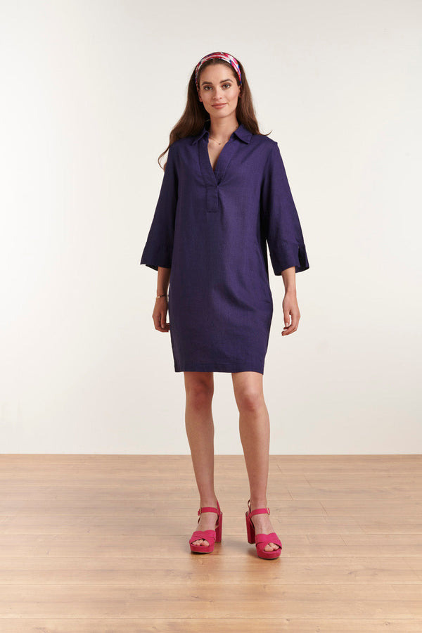 Smashed Lemon 23080-675 Zomerse Kraag Naar Beneden Vrouwenjurk | Navy