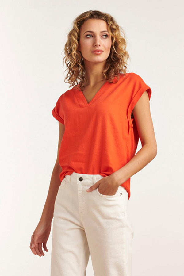 Smashed Lemon 23081-250 Casual Korte Mouwen Top V-Hals | Orange