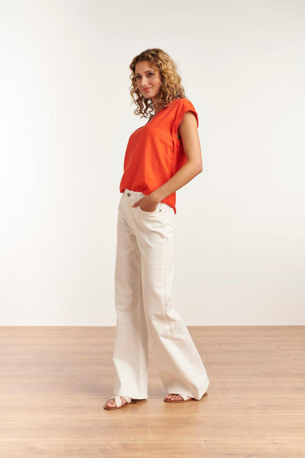 Smashed Lemon 23081-250 Casual Korte Mouwen Top V-Hals | Orange