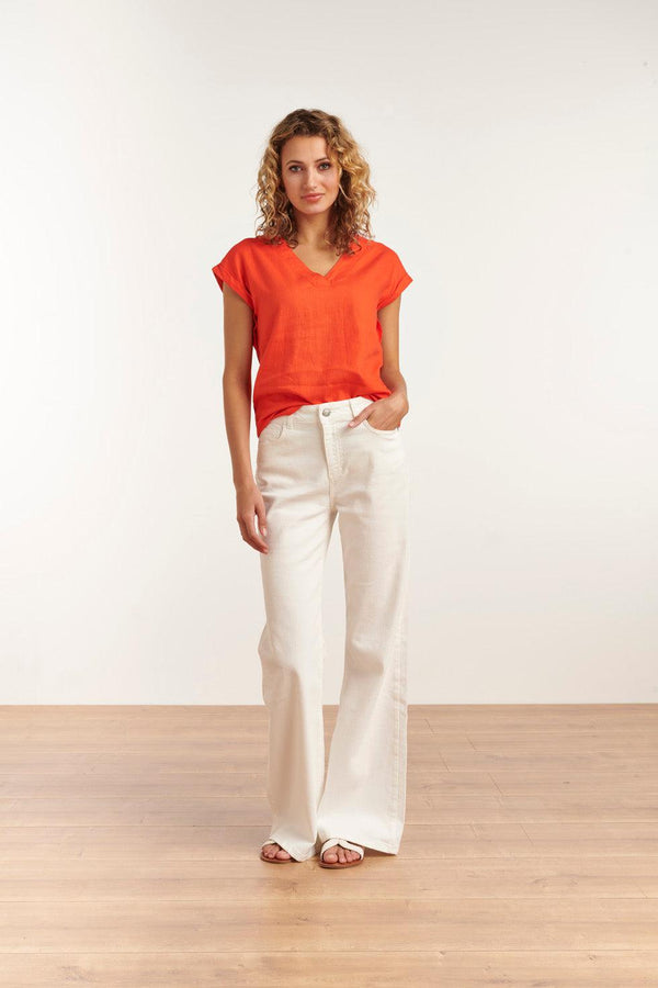 smashed lemon 23081-250 Casual Korte Mouwen Top V-Hals | Orange