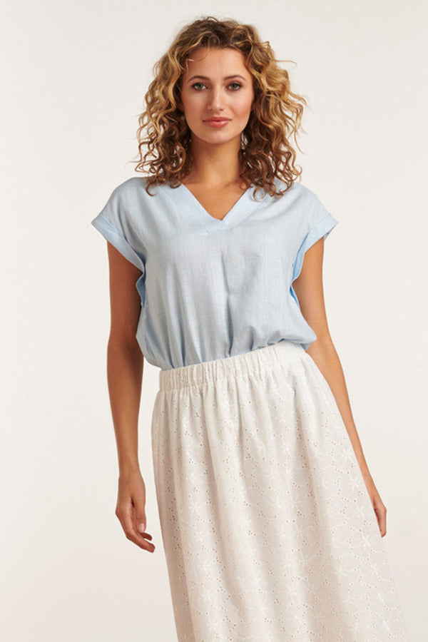 Smashed Lemon 23081-600 Casual Korte Mouwen Top V-Halslicht | Light Blue