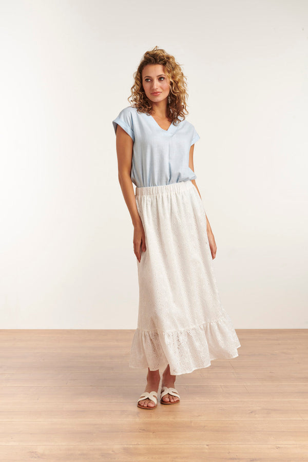 smashed lemon 23081-600 Casual Korte Mouwen Top V-Halslicht | Light Blue