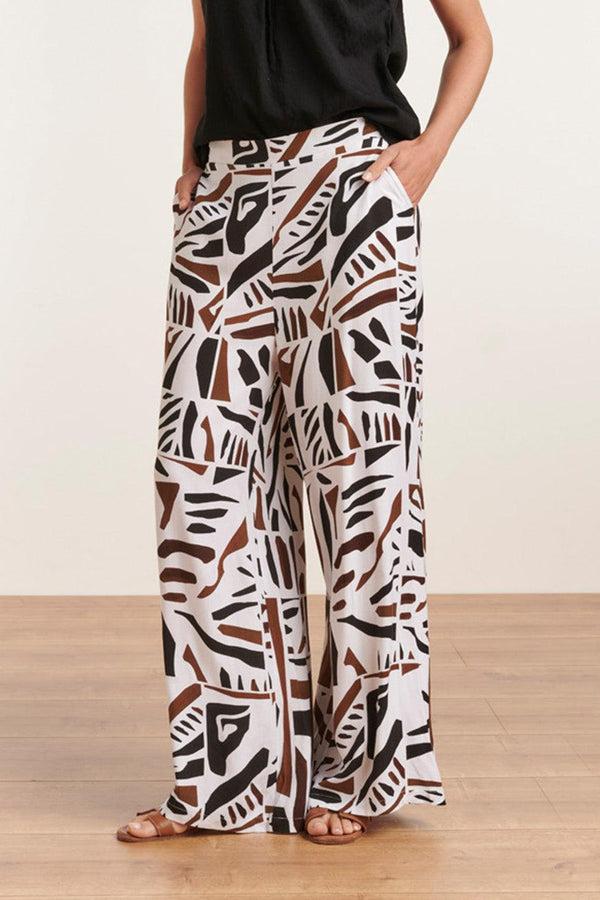 Smashed Lemon 23086 Abstracte Print Wijde Broek | Black-White