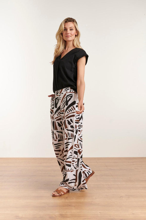 Smashed Lemon 23086 Abstracte Print Wijde Broek | Black-White