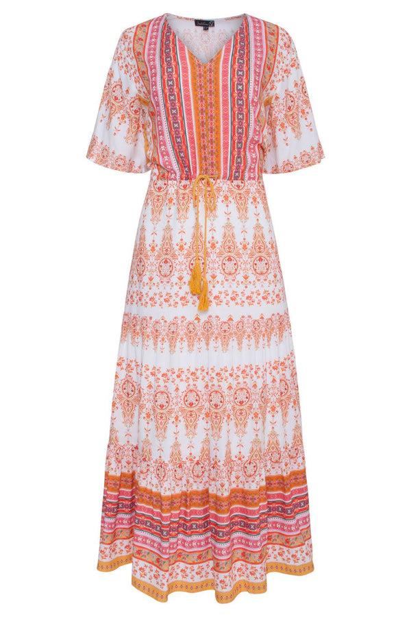 Smashed Lemon 23094 Elegante Ornament Lange Maxi-Jurk | White-Multicolour