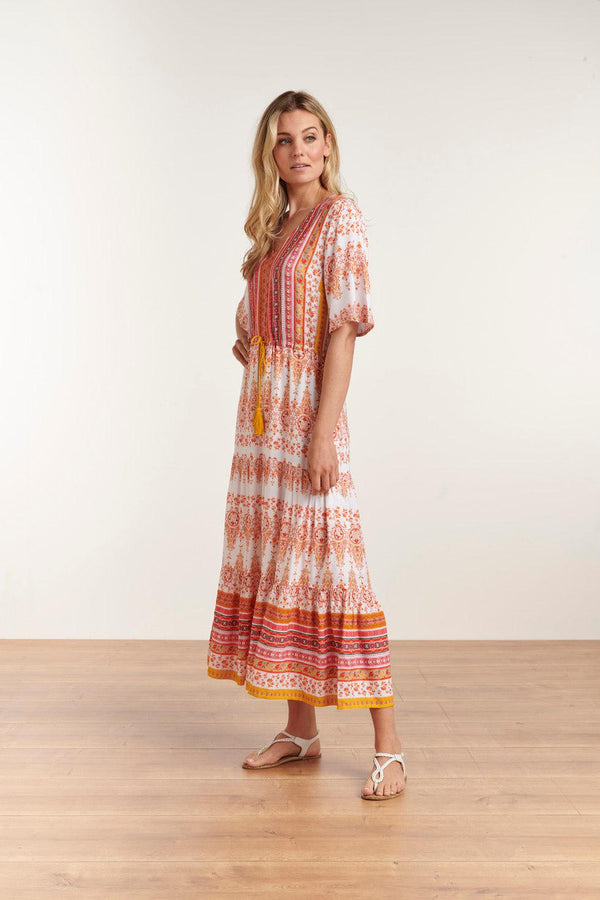 Smashed Lemon 23094 Elegante Ornament Lange Maxi-Jurk | White-Multicolour