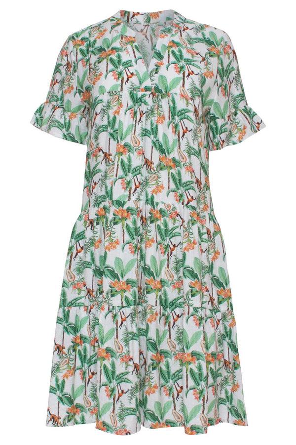 Smashed Lemon 23104 Vrouwen Vintage Strandbloem Jurk Met Korte Mouwen | White-Multicolour