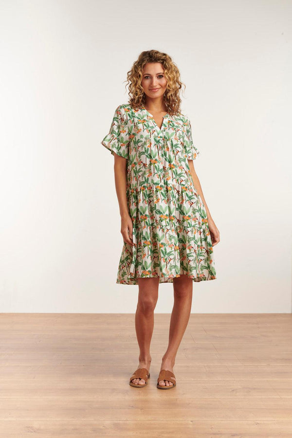 Smashed Lemon 23104 Vrouwen Vintage Strandbloem Jurk Met Korte Mouwen | White-Multicolour