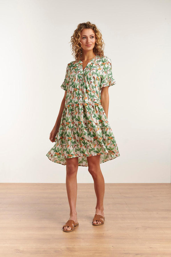 Smashed Lemon 23104 Vrouwen Vintage Strandbloem Jurk Met Korte Mouwen | White-Multicolour