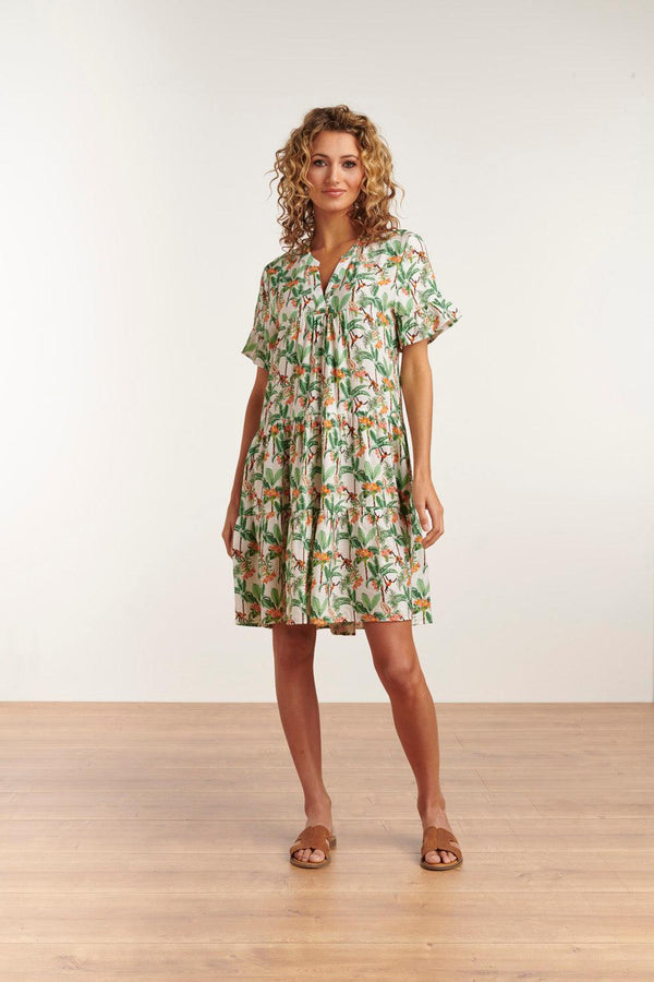 smashed lemon 23104 Vrouwen Vintage Strandbloem Jurk Met Korte Mouwen | White-Multicolour