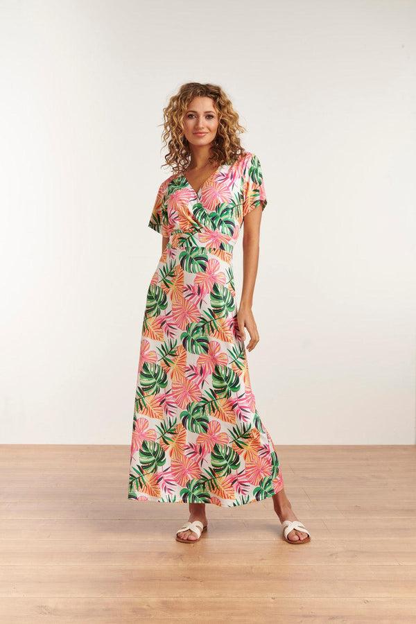 smashed lemon 23108 Boho Korte Mouwen Zomer Maxi Jurk | White-Multicolour