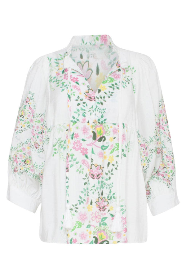 Smashed Lemon 23128 Vrouwen Longsleeve Abstract Print Los Vallende Top | White-Multicolour