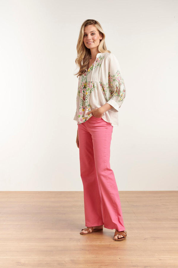 Smashed Lemon 23128 Vrouwen Longsleeve Abstract Print Los Vallende Top | White-Multicolour