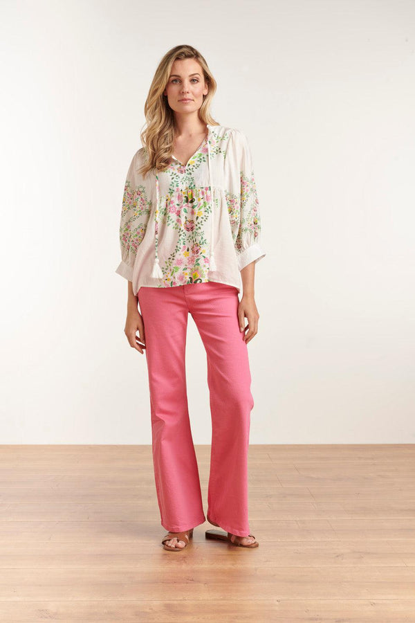 smashed lemon 23128 Vrouwen Longsleeve Abstract Print Los Vallende Top | White-Multicolour