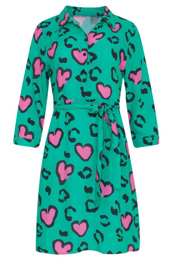 Smashed Lemon 23132 Getailleerde Hartjes Jurk- | Green-Pink