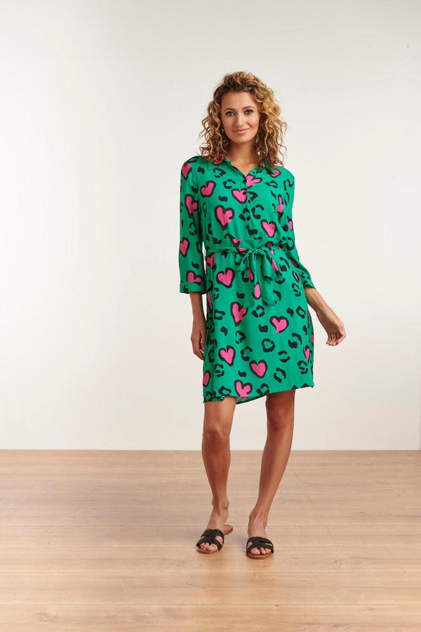 Smashed Lemon 23132 Getailleerde Hartjes Jurk- | Green-Pink