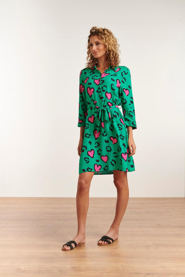 Smashed Lemon 23132 Getailleerde Hartjes Jurk- | Green-Pink