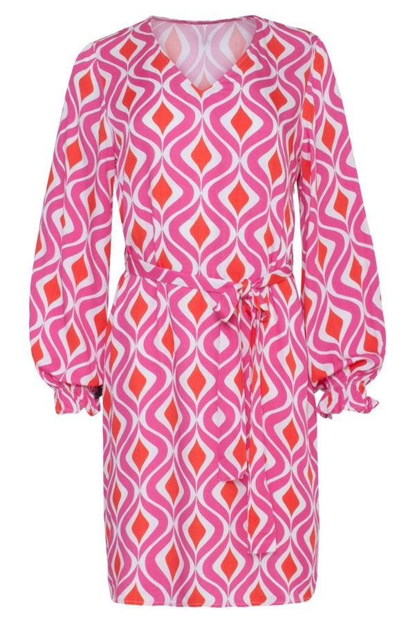 Smashed Lemon 23140 Retro Zomerjurk Met Grafische Print | White-Fuchsia