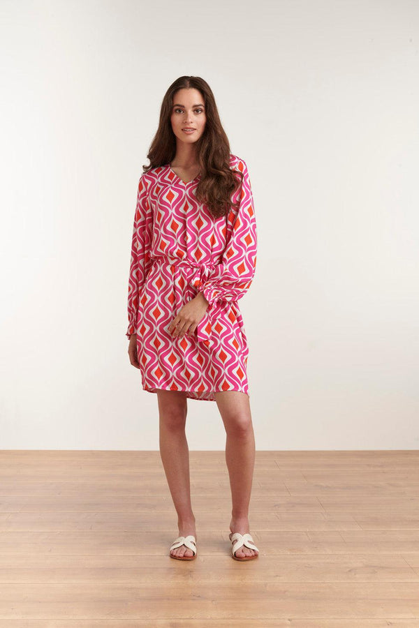 Smashed Lemon 23140 Retro Zomerjurk Met Grafische Print | White-Fuchsia