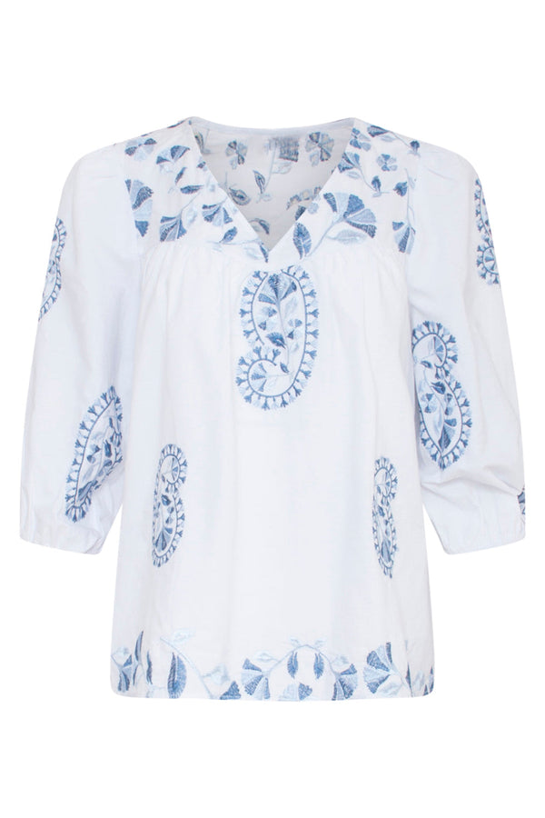 Smashed Lemon 23148 Zomer Losse Pasvorm Lichtgewicht Tuniek Top | White-Blue