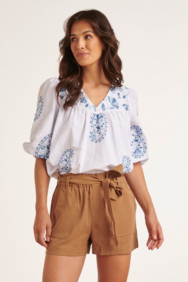 Smashed Lemon 23148 Zomer Losse Pasvorm Lichtgewicht Tuniek Top | White-Blue