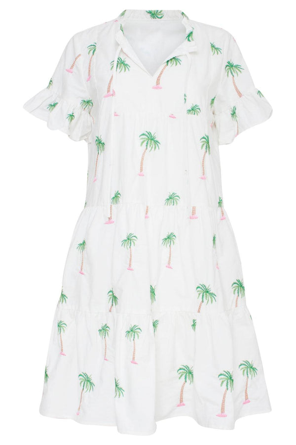 Smashed Lemon 23151 Te Palmboom Mini Jurk Met Losvallende Pasvorm Accenten | White-Green