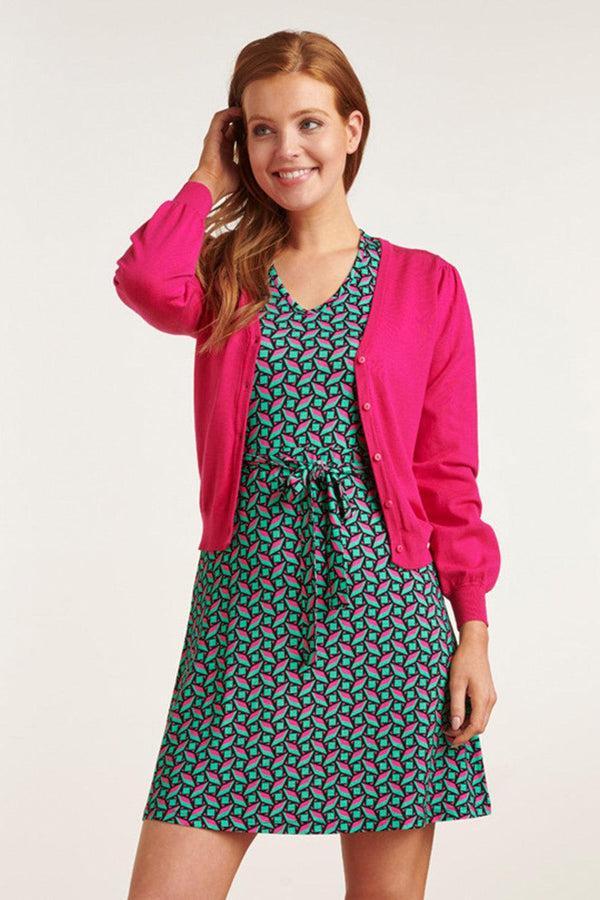 Smashed Lemon 23152-445 Viscose Lange Mouw Vestje V Hals Fijn Gebreide Vest | Pink