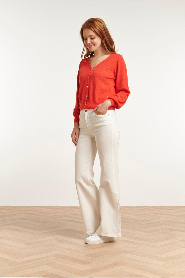 Smashed Lemon 23153-250 Viscose Lange Mouw Cardigan Met Pofmouwen | Orange