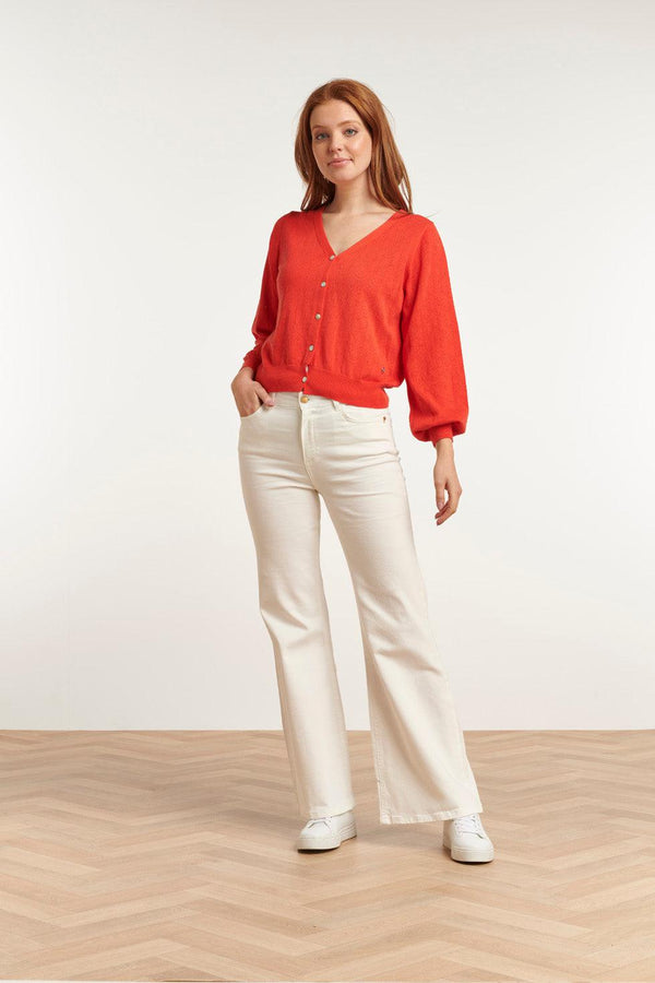 smashed lemon 23153-250 Viscose Lange Mouw Cardigan Met Pofmouwen | Orange