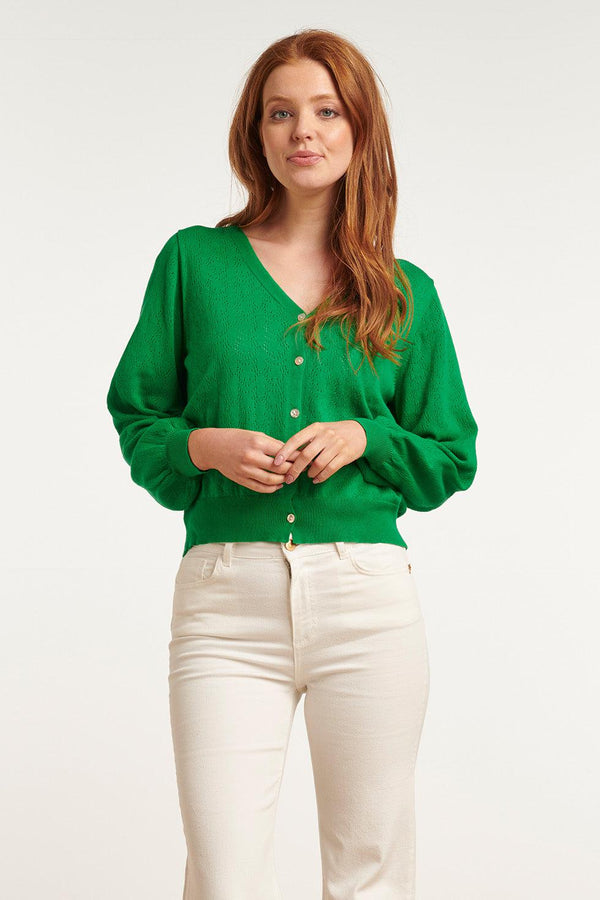 Smashed Lemon 23153-530 Viscose Lange Mouw Cardigan Met Pofmouwen | Green