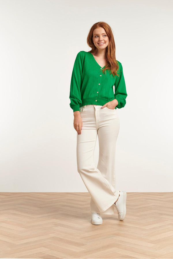 smashed lemon 23153-530 Viscose Lange Mouw Cardigan Met Pofmouwen | Green